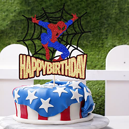 Spider Happy Birthday Cake Topper - Super hero Theme Cartoon Movie Cake Decoration for Kids Party Supplies