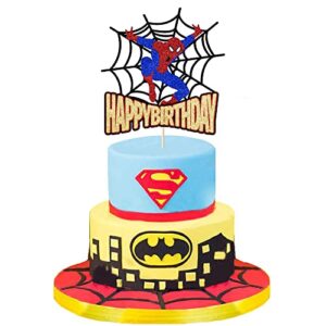 Spider Happy Birthday Cake Topper - Super hero Theme Cartoon Movie Cake Decoration for Kids Party Supplies