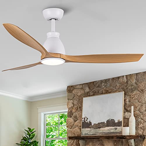 Overstock 52 in. Integrated LED Wooden Grain Modern Ceiling Fan with Lights and Remote Control - 52 Inches