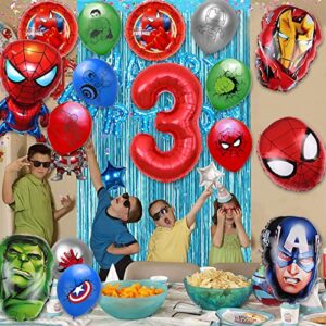 16PCS Superhero Birthday Party Balloons Spider Foil Balloons，Children's Superhero Theme 3th Birthday Party Decorations (3 Years old)