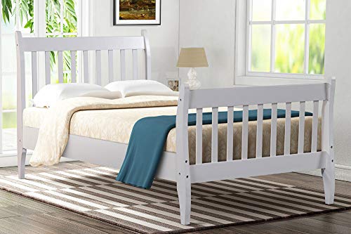 Danxee Wood Twin Bed Frame with Headboard and Footboard, Platform Bed Frame Mattress Foundation with Wood Slat Support for Kids, Teens, Twin (White)