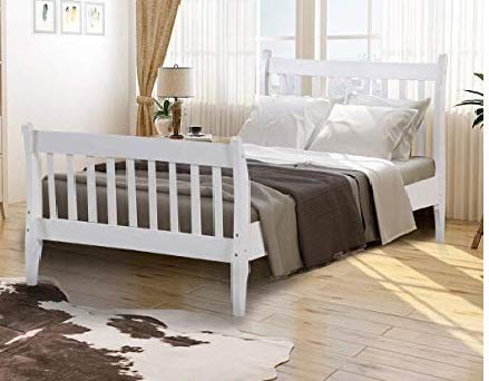 Danxee Wood Twin Bed Frame with Headboard and Footboard, Platform Bed Frame Mattress Foundation with Wood Slat Support for Kids, Teens, Twin (White)