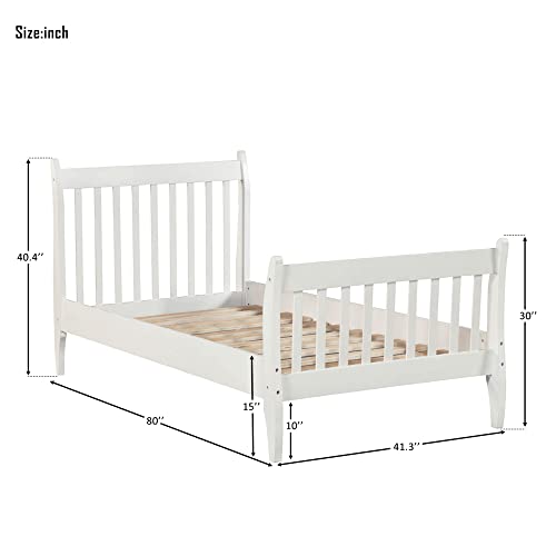 Danxee Wood Twin Bed Frame with Headboard and Footboard, Platform Bed Frame Mattress Foundation with Wood Slat Support for Kids, Teens, Twin (White)