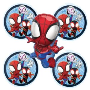 spidey and amazing friends party balloons - set of 5 spider superhero themed balloon decorations for a spidy birthday bouquet centerpiece backdrop decor