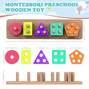 Montessori Stacking Toys Shape Sorter: Wooden Toddler Learning Activity Color Sorting 1 Year Old Girl Sensory Blocks Age 2 Boy 36 Months Baby Wood Puzzles 12-18 Preschool Educational Gifts Kids 3 4