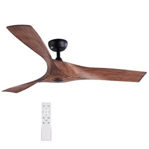 vonluce 52" ceiling fan no light with remote control, industrial ceiling fans with 3 walnut plastic blades, mid century indoor ceiling fan airplane propeller for kitchen bedroom living room