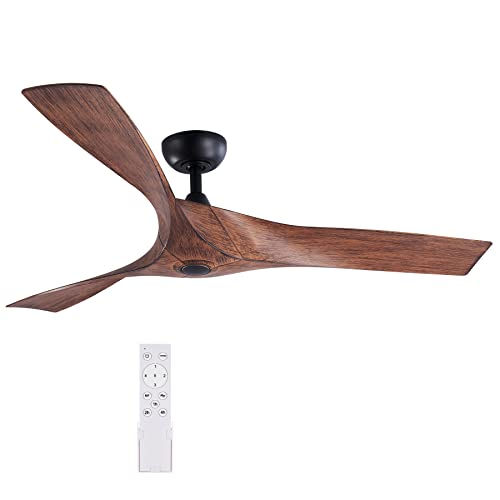 VONLUCE 52" Ceiling Fan No Light with Remote Control, Industrial Ceiling Fans with 3 Walnut Plastic Blades, Mid Century Indoor Ceiling Fan Airplane Propeller for Kitchen Bedroom Living Room