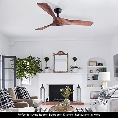 VONLUCE 52" Ceiling Fan No Light with Remote Control, Industrial Ceiling Fans with 3 Walnut Plastic Blades, Mid Century Indoor Ceiling Fan Airplane Propeller for Kitchen Bedroom Living Room