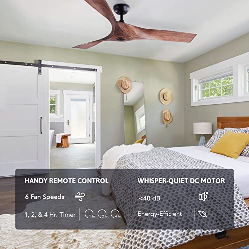 VONLUCE 52" Ceiling Fan No Light with Remote Control, Industrial Ceiling Fans with 3 Walnut Plastic Blades, Mid Century Indoor Ceiling Fan Airplane Propeller for Kitchen Bedroom Living Room