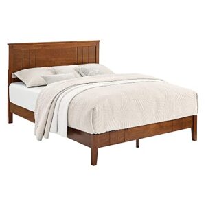 MUSEHOMEINC Mid-Century Modern Solid Wooden Platform Bed with Adjustable Height Headboard for Bedroom,Full Size Wooden Bed Frame with Headboard,Wood Slat Support & No Box Spring Needed