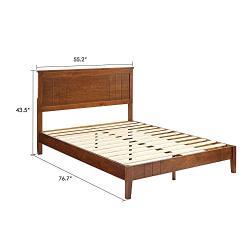 MUSEHOMEINC Mid-Century Modern Solid Wooden Platform Bed with Adjustable Height Headboard for Bedroom,Full Size Wooden Bed Frame with Headboard,Wood Slat Support & No Box Spring Needed