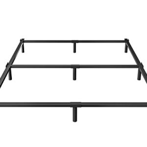 THEOCORATE Bed Frame Queen, 7 Inch Metal Basics Bed Frame, Low Profile Base for Box Spring, 9-Leg Support, Noise-Free, Easy Assembly, Black