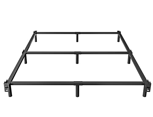 THEOCORATE Bed Frame Queen, 7 Inch Metal Basics Bed Frame, Low Profile Base for Box Spring, 9-Leg Support, Noise-Free, Easy Assembly, Black