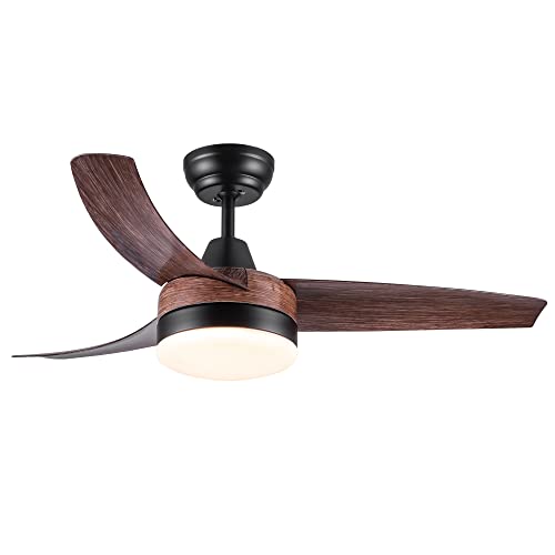 DSHADE 42 Inch Ceiling Fans with Lights Ceiling Fans with Lights and Remote Modern Ceiling Fan 3 ABS Blade Timing Ceiling Fans LED Lighting Indoor Ceiling Fan for Bedroom Living Room Indoor (Brown)