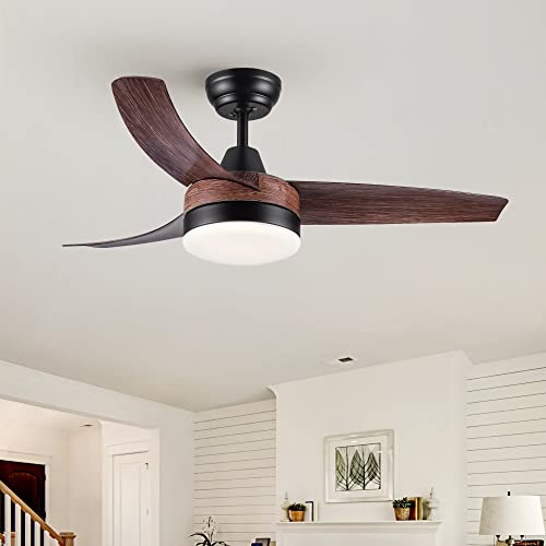 DSHADE 42 Inch Ceiling Fans with Lights Ceiling Fans with Lights and Remote Modern Ceiling Fan 3 ABS Blade Timing Ceiling Fans LED Lighting Indoor Ceiling Fan for Bedroom Living Room Indoor (Brown)