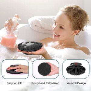 INNERNEED Food-grade Soft Silicone Body Scrubber Shower Brush Handheld Cleansing Skin Brush, Gentle Exfoliating and Lather Well (Black)