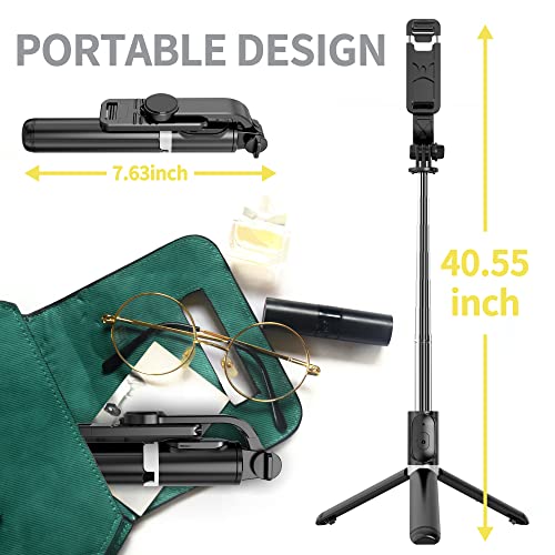 Selfie Stick Tripod, All in One Extendable & Portable iPhone Tripod Selfie Stick with Wireless Remote Compatible with iPhone 14 13 12 11 pro Xs Max Xr X 8 7, Galaxy Note10/S20/S10/OnePlus 9/9 PRO etc