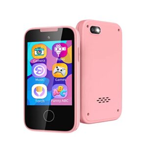 kids phone for girls aged 3-6 with dual camera, touchscreen toy phones for kids mp3 music player 13 puzzle games, educational toys christmas birthday gifts for girls ages 3 4 5 6 7 with sd card pink