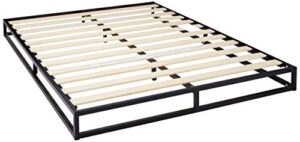 mellow modernista low profile 6 inch metal platform bed frame with classic wooden slat support mattress foundation (no box spring needed), queen, black