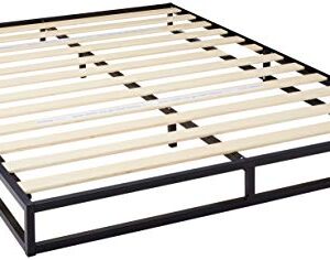 Mellow Modernista Low Profile 6 Inch Metal Platform Bed Frame with Classic Wooden Slat Support Mattress Foundation (No Box Spring Needed), Queen, Black
