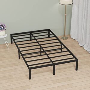 musen full bed frame, 14 inch platform with storage, heavy duty steel metal bed frame no box spring needed, noise free, anti-slip, easy assembly (max load: 1200lb)