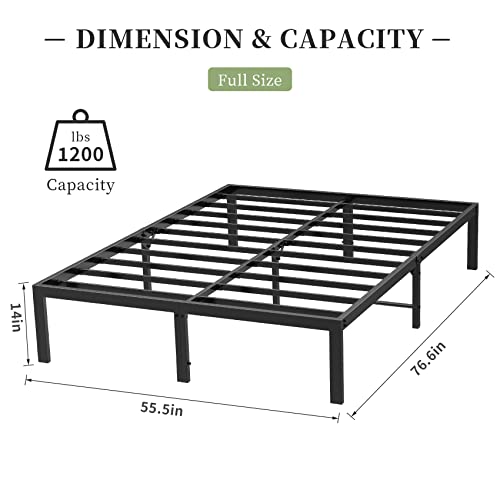 Musen Full Bed Frame, 14 Inch Platform with Storage, Heavy Duty Steel Metal Bed Frame No Box Spring Needed, Noise Free, Anti-Slip, Easy Assembly (Max Load: 1200lb)