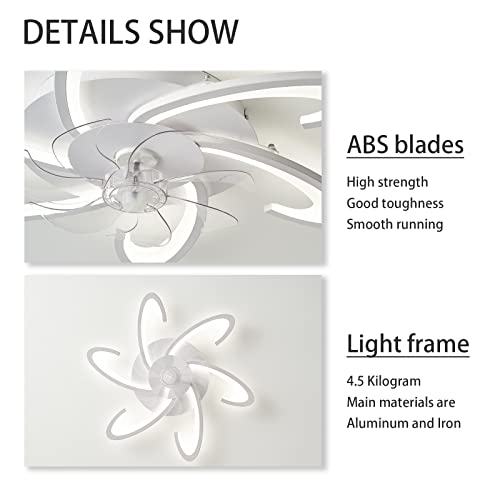 ARYROYAL Modern Indoor Recessed Ceiling Fan with Light, Dimmable Ceiling Fan with Remote Control, Intelligent Adjustment of 3 Colors of Light and 6 Wind Speeds, Suitable for Bedroom (White)