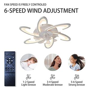 ARYROYAL Modern Indoor Recessed Ceiling Fan with Light, Dimmable Ceiling Fan with Remote Control, Intelligent Adjustment of 3 Colors of Light and 6 Wind Speeds, Suitable for Bedroom (White)