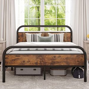 ironck queen bed frame with headboard, platform bed 12" under bed storage wood and metal, no box spring needed easy assembly