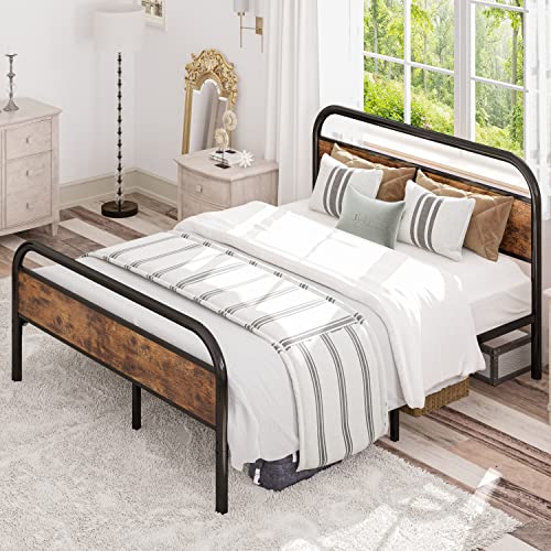 IRONCK Queen Bed Frame with Headboard, Platform Bed 12" Under Bed Storage Wood and Metal, No Box Spring Needed Easy Assembly