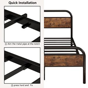 IRONCK Queen Bed Frame with Headboard, Platform Bed 12" Under Bed Storage Wood and Metal, No Box Spring Needed Easy Assembly