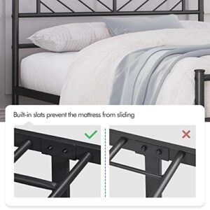 Yaheetech Queen Size Platform Bed Frame with Arrow Design Headboard, 13 Inches Metal Mattress Foundation for Storage, No Box Spring Needed, Easy Assembly, Modern, Black