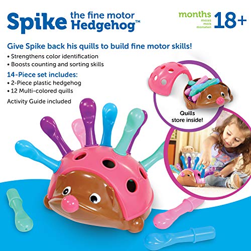 Learning Resources Spike The Fine Motor Hedgehog Pink - 14 Pieces, Ages 18+ months Fine Motor and Sensory Toy, Educational Toys for Toddlers, Montessori Toys