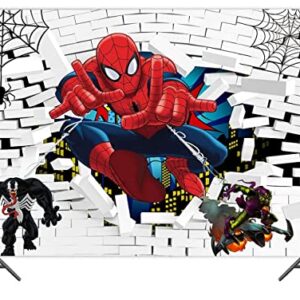 White Brick Wall Spiderman Photo Background 5x3ft Polyester Superhero Cityscape Spider Web for Children Baby Boys Birthday Party Banner Decorations Baby Shower Supplies