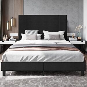 flolinda king size bed frame, upholstered bed frame with tall tufted velvet headboard, heavy duty metal mattress foundation with wooden slats, king bed frame no box spring needed, easy assembly