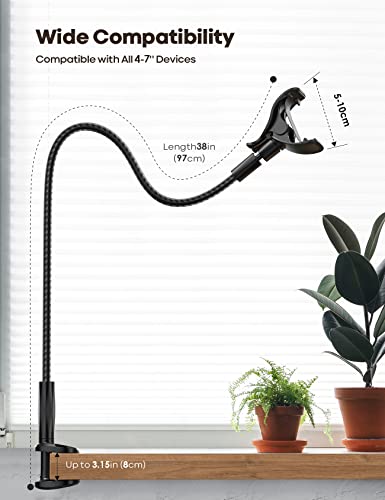 Lamicall Gooseneck Phone Holder Bed - [Newest Nylon Braided] Flexible Arm, Overall Length 38inch, 360 Adjustable Clamp Clip, Overhead Cell Phone Mount Stand for Bed, Desk, 4-7” Cellphone