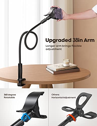 Lamicall Gooseneck Phone Holder Bed - [Newest Nylon Braided] Flexible Arm, Overall Length 38inch, 360 Adjustable Clamp Clip, Overhead Cell Phone Mount Stand for Bed, Desk, 4-7” Cellphone