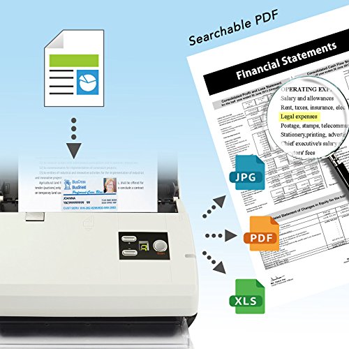 Plustek PS30D Duplex Document Scanner: with 50 Sheet Auto Document Feeder (ADF) and searchable PDF Function by Abbyy OCR. Support Mac and PC