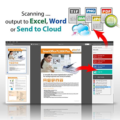Plustek PS30D Duplex Document Scanner: with 50 Sheet Auto Document Feeder (ADF) and searchable PDF Function by Abbyy OCR. Support Mac and PC