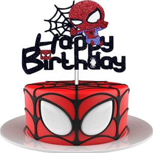 spider birthday cake topper glitter superhero themed happy birthday cake decorations for boys kids bday party supplies