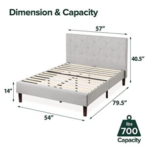 ZINUS Shalini Upholstered Platform Bed Frame / Mattress Foundation / Wood Slat Support / No Box Spring Needed / Easy Assembly, Light Grey, Full