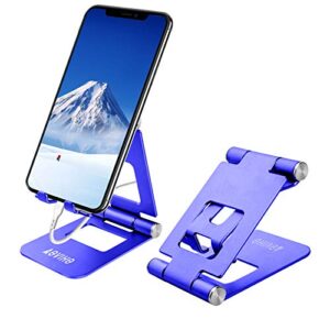 aoviho adjustable cell phone stand foldable phone holder - aluminum portable phone stand for iphone 13 12 11 pro x xr xs max 8 7 6 samsung android desk decor (blue)