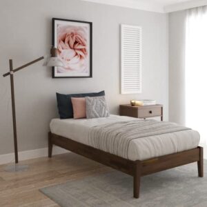 bme dinkee 15 inch signature bed frame without headboard - modern & minimalist style with acacia wood - 12 strong wood slat support - easy assembly - no box spring needed - dark chocolate, twin