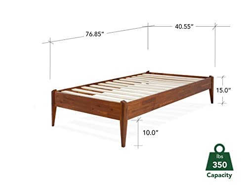 Bme Dinkee 15 Inch Signature Bed Frame Without Headboard - Modern & Minimalist Style with Acacia Wood - 12 Strong Wood Slat Support - Easy Assembly - No Box Spring Needed - Dark Chocolate, Twin