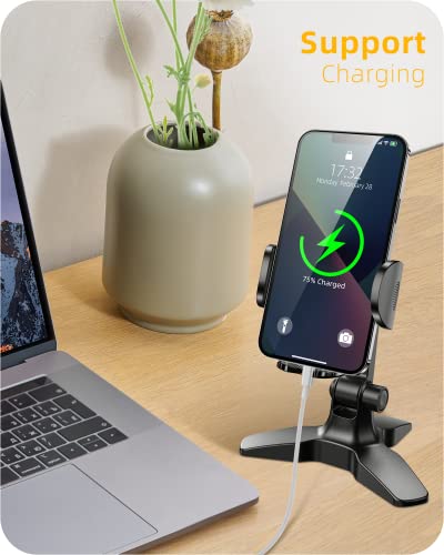 Cell Phone Stand for Desk, Adjustable Desk Phone Stand, Thick Case Friendly Cell Phone Holder Desk, Heavy Duty Phone Stand for Recording Office Home, Compatible with iPhone 14 13 12 11, Galaxy s20