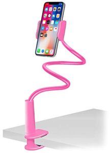 aduro phone holder for desk gooseneck bed mount cell phone stand clamp with adjustable arm compatible with all iphone galaxy pink