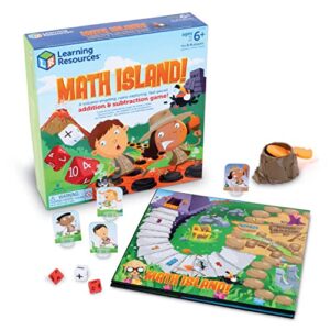 learning resources math island addition & subtraction game, elementary math, teaching toys, children’s math games, educational indoor games, 8 pieces, age 6+ gifts for kids