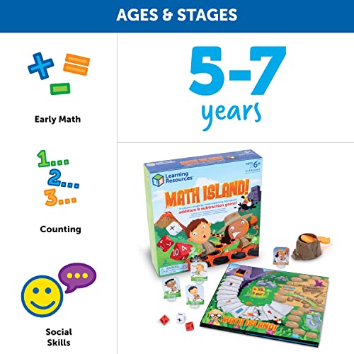 Learning Resources Math Island Addition & Subtraction Game, Elementary Math, Teaching Toys, Children’s Math Games, Educational Indoor Games, 8 Pieces, Age 6+ Gifts for Kids