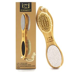 ICANdOIT-4 in 1 Feet Pedicure Kit with Long Handle Classic Bath Shower Brush&Dry/Wet Brushing Body Brush Back Scrubber,Shower Brush for exfoliator Skin and Remove Dead Skin Cells