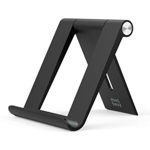minthouz adjustable cell phone stand for desk - foldable phone holder compatible with iphone 14 13 12 pro max mini 11 xr 8 plus se, ipad mini, switch, android smartphone, tablets